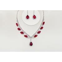 Crystal Necklace And Earring Set - 6 Colours - Pink