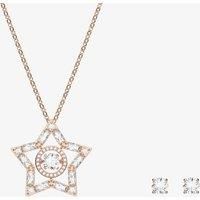 Swarovski Stella Pendant Necklace and Stud Earrings Set, White Multi Cut Crystals with Zirconia, Rose Gold Tone Plated from the Stella Collection
