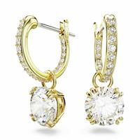 Swarovski Constella drop earrings, Round cut, White, Gold-tone plated