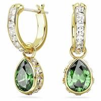 Swarovski Stilla Mini Hoop Drop Earrings, Green and Clear Crystals in a Gold-Tone Setting, from the Stilla Collection