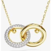 Swarovski Dextera Pendant Necklace, White Pavé Crystals Interlocked with a Gold-Tone Plated Ring on a Gold-Tone Plated Chain, from the Dextera Collection