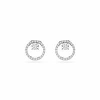 Swarovski Constella Circle Stud Earrings, Pavé Ring of Clear Crystals with Clear Round-Cut Centre Stone in a Rhodium-Finished Setting, Part of the Swarovski Constella Collection