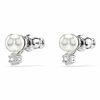 Swarovski Matrix stud earrings, Crystal pearl, Round cut, White, Rhodium plated