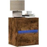Berkfield Home Wall-mounted Bedside Cabinet with LED Lights Smoked Oak in Brown