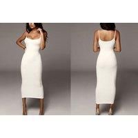 Women'S Low Cut Bodycon Maxi Dress In 3 Sizes & 4 Colours - Grey