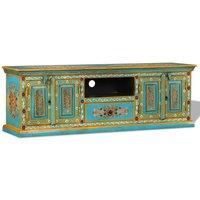 TV Cabinet Solid Mango Wood Blue Hand Painted