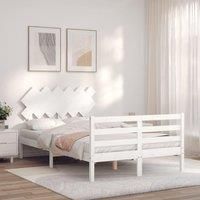 Bed Frame with Headboard White Small Double Solid Wood