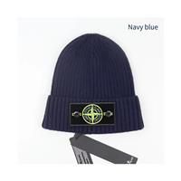 (Navy Blue) Stone Island Hat Warm Thick Cap Cuffed Knit Stretch Beanie Hat