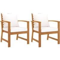 Garden Chairs 2 pcs with Cream Cushions Solid Wood Acacia