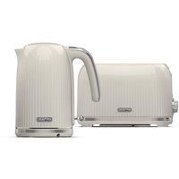 Geepas Fluted 2 Slice Bread Toaster & 1.7L Cordless Electric Kettle Set, Cream