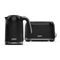 Geepas Fluted 2 Slice Bread Toaster & 1.7L Cordless Electric Kettle Set, Black