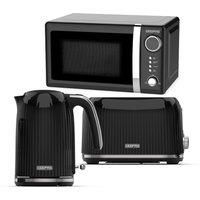 Geepas Electric Kettle 2 Slice Bread Toaster & Microwave Kitchen Set | 3000W 1.7L Textured Cordless Kettle | 2 Slice Toaster with 7 Level Browning Control | 700W Digital Microwave 20L, Black