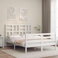 Bed Frame with Headboard White Small Double Solid Wood