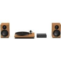 Pro-Ject Colourful Audio System E, True Analog HiFi Stereo System, All-In-One Hi-Fi Set including Debut E Turntable, Stereo Box E Integrated Amplifier, and Speaker Box 5E Carbon (Walnut)