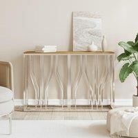 Console Table Silver Stainless Steel and Solid Wood Acacia