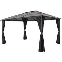 Gazebo with Curtain Aluminium 4x3x2.6 m Black
