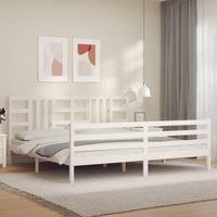 Bed Frame with Headboard White 200x200 cm Solid Wood