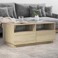 Berkfield Home Coffee Table with LED Lights Sonoma Oak 90x49x40 cm in Brown | Size: 90 x 49 x 40 cm