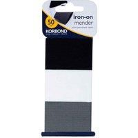 Korbond IRON ON MENDER TAPE/PATCH PACK OF 3 – Black, White & Grey – each colour 3.8cm x 50cm – Total 1.5m Tape – Invisible PERMANENT Mending - Ideal for Clothes & Garments: Trousers, Dresses