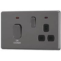 Arlec 45A 2-Gang DP Cooker Switch Black Nickel with Neon with Colour-Matched Inserts (809RU)