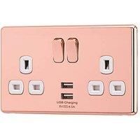 Arlec Fusion Rose Gold Double switched USB Plug socket 4A Outlet 13A 2 Gang