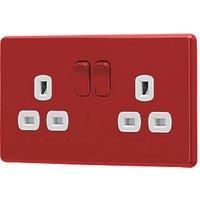 Arlec 13A 2-Gang SP Switched Socket Red with White Inserts (341RU)