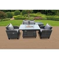 Rattan Outdoor Garden Furniture Set Gas Fire Pit Dining Table with Side Table Chair Loveseat Sofa
