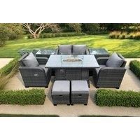 Rattan Garden Furniture Set Outdoor Patio Gas Fire Pit Dining Table and Chairs with Love Seat Sofa