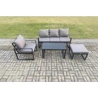 Aluminium Outdoor Garden Furniture Set Patio Lounge Sofa with Oblong Coffee Table Big Footstool Armchair Dark Grey
