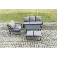Aluminium Outdoor Garden Furniture Set Patio Lounge Sofa with Oblong Coffee Table 2 Small Footstools Armchair Dark Grey