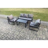 Aluminium Outdoor Garden Furniture Set Patio Lounge Sofa with Oblong Coffee Table 2 Armchairs Set Dark Grey