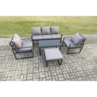 Aluminium Outdoor Furniture Set 6 Seater Garden Sofa with Oblong Coffee Table Big Footstool 2 Armchairs Dark Grey