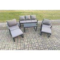 Aluminium 6 Pieces Garden Furniture Sofa Set with Cushions 7 Seater Outdoor Patio Set with 2 Armchair 2 Big Footstools Dark Grey