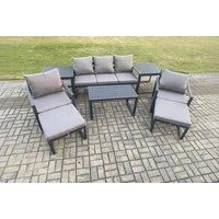 Aluminium 8 Pieces Garden Furniture Sofa Set with Cushions 7 Seater Outdoor Patio Set with 2 Armchair 2 Big Footstools 2 Side Tables Dark Grey