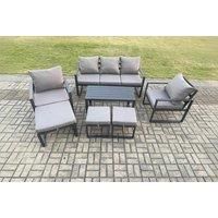 Aluminium 7 Pieces Garden Furniture Sofa Set with Cushions 8 Seater Outdoor Patio Set with 2 Armchair 3 Footstools Dark Grey