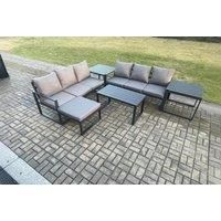 Aluminium 6 Pieces Outdoor Garden Furniture Lounge Sofa Set with Oblong Coffee Table Big Footstool 2 Side Tables Dark Grey