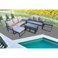 Aluminium 9 Seater Garden Furniture Outdoor Patio Sofa Set with Rectangular Coffee Table 3 Footstools 2 Side Tables Dark Grey