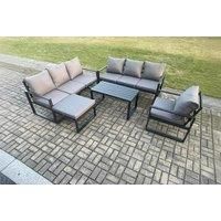 Aluminium 8 Seater Garden Furniture Outdoor Patio Sofa Set with Rectangular Coffee Table Armchair Big Footstool Dark Grey