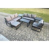 Aluminium 8 Seater Garden Furniture Outdoor Patio Sofa Set with Rectangular Coffee Table Armchair Big Footstool 2 Side Tables