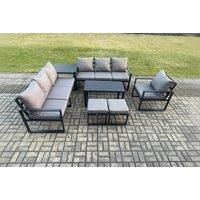 Aluminium 9 Seater Garden Furniture Outdoor Patio Sofa Set with Rectangular Coffee Table Armchair 2 Small Footstool Side Table