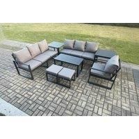 Aluminium 9 Seater Garden Furniture Outdoor Patio Sofa Set with Rectangular Coffee Table Armchair 2 Small Footstool 2 Side Tables