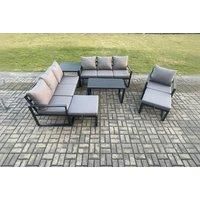 Aluminium 7 Pieces Garden Furniture Set with Cushions 9 Seater Outdoor Patio Lounge Sofa Set with Armchair 2 Big Footstools Side Table