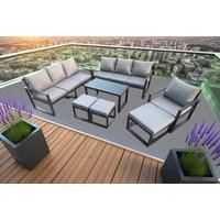 Aluminium 7 Pieces Garden Furniture Set with Cushions 10 Seater Outdoor Patio Lounge Sofa Set with Armchair 3 Footstools
