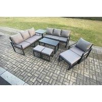 Aluminium 8 Pieces Garden Furniture Set with Cushions 10 Seater Outdoor Patio Lounge Sofa Set with Armchair 3 Footstools Side Table