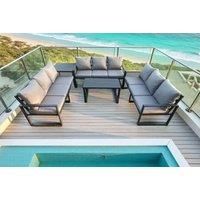 Aluminium 9 Seater Outdoor Garden Furniture Set Lounge Sofa Oblong Coffee Table Side Table Sets with Cushions Dark Grey