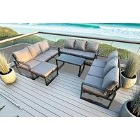 Aluminium 10 Seater Outdoor Garden Furniture Set Lounge Sofa Oblong Coffee Table Big Footstool Sets with Cushions