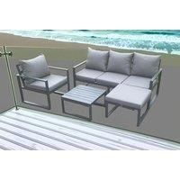 Aluminium Outdoor Garden Furniture Set Lounge Sofa Chair Square Coffee Table Sets with Big Footstool Dark Grey
