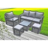 Aluminium Outdoor Garden Furniture Set Lounge Sofa Chair Square Coffee Table Sets with 2 Small Footstools Dark Grey