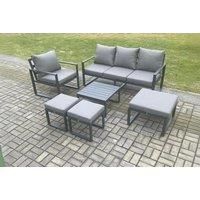 Aluminium Garden Sofa Set - 6-Seater Modern Outdoor Lounge with Coffee Table & Footstools