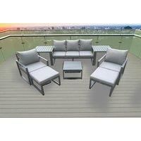 Aluminium Outdoor Lounge Sofa Set Garden Furniture Sets with Square Coffee Table 2 Chairs 2 Big Footstools 2 Side Tables Dark Grey 7 Seater